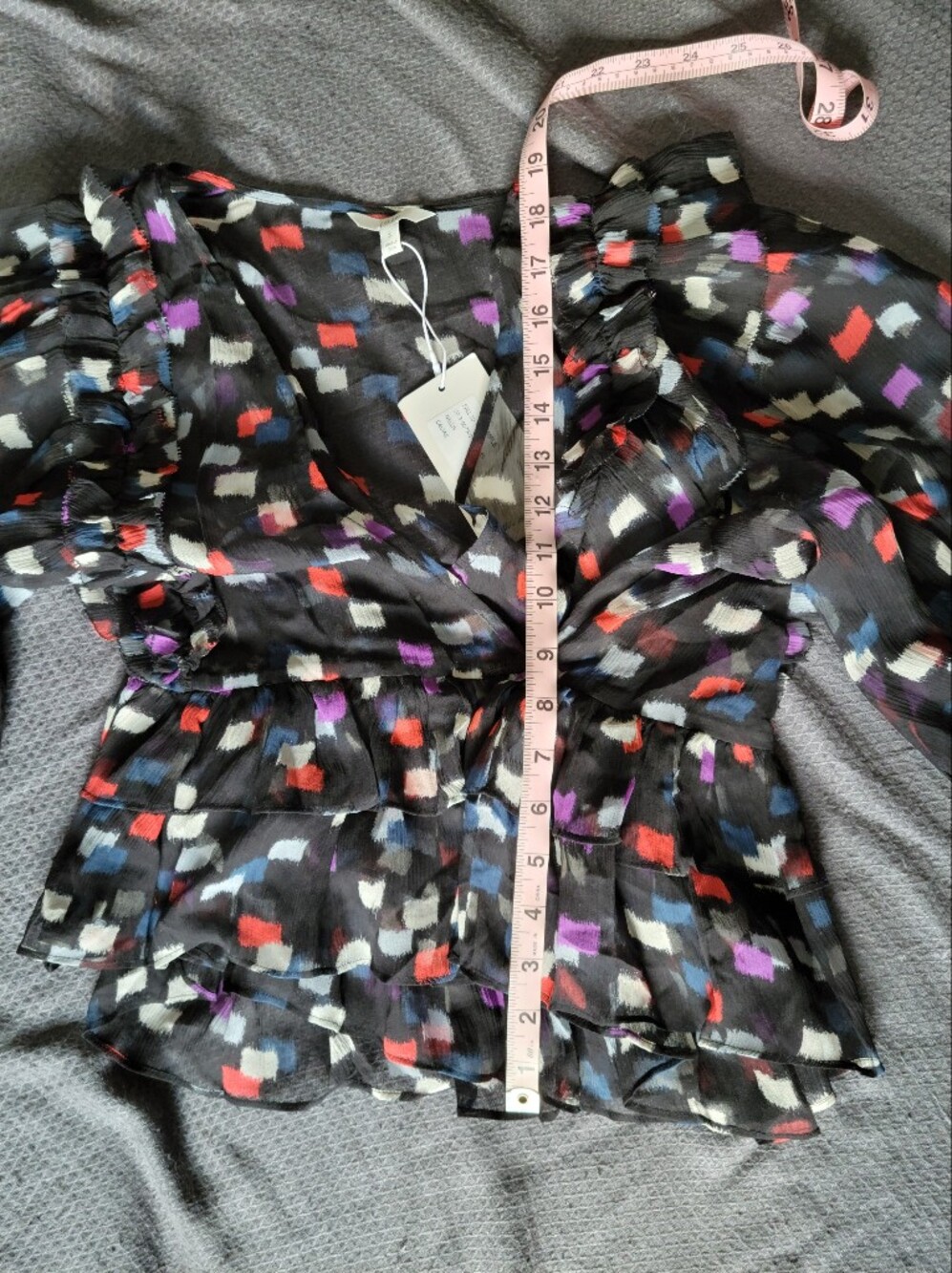 Joie Black Silk Abstract Squares Wrap Blouse - Picture 8 of 12